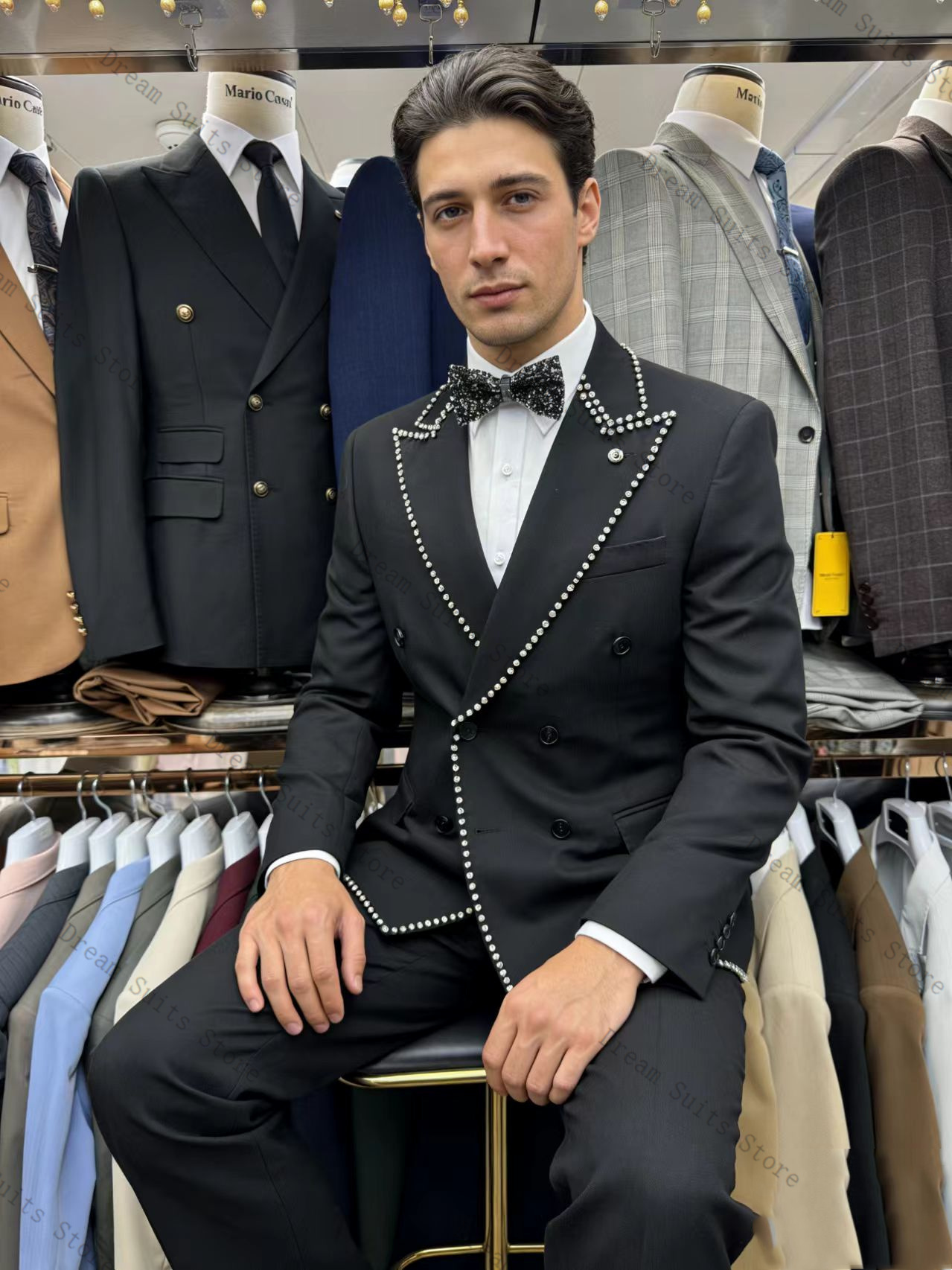 Formal Wear For Men Black Suit - Black Crystal Men Suit Set 2