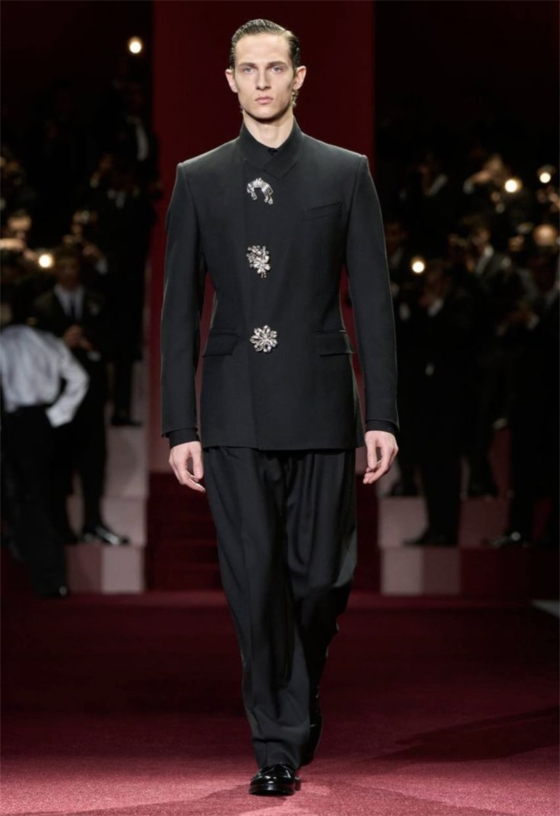 Formal Wear For Men Black Suit - Black Crystals Men Suit Set 2