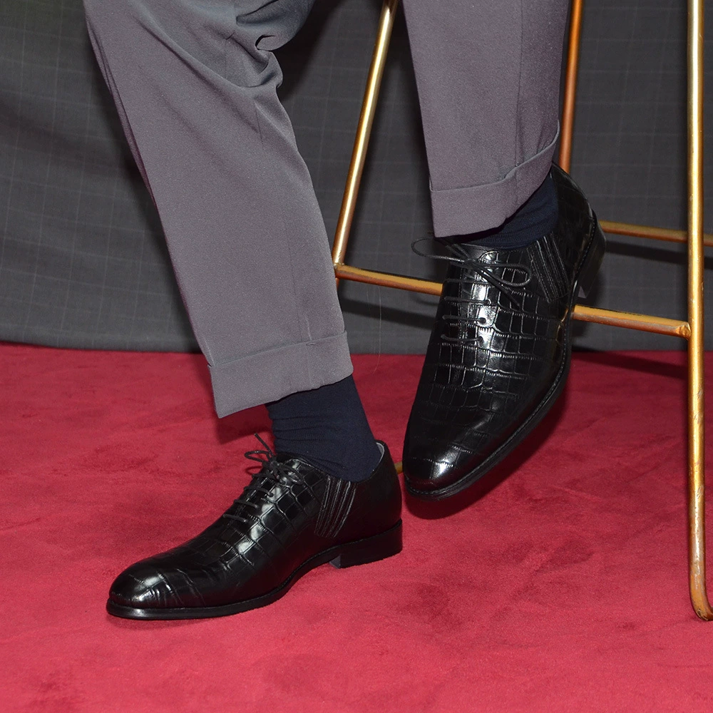 Men Formal Party Wear Dress - Men's Black Crocodile Pattern Leather Shoes