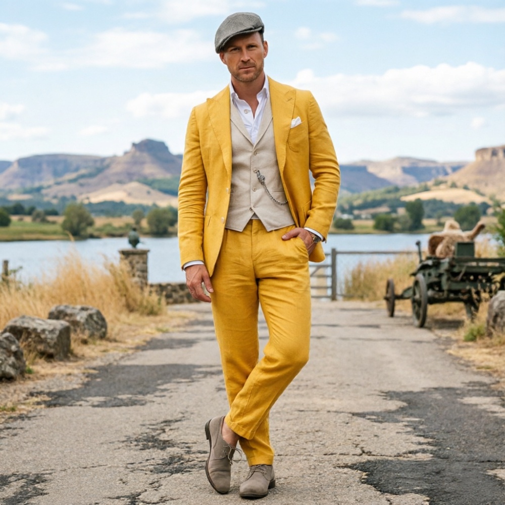 Sage Green Linen Men 3 Piece S - Men Formal Wear Summer review and price