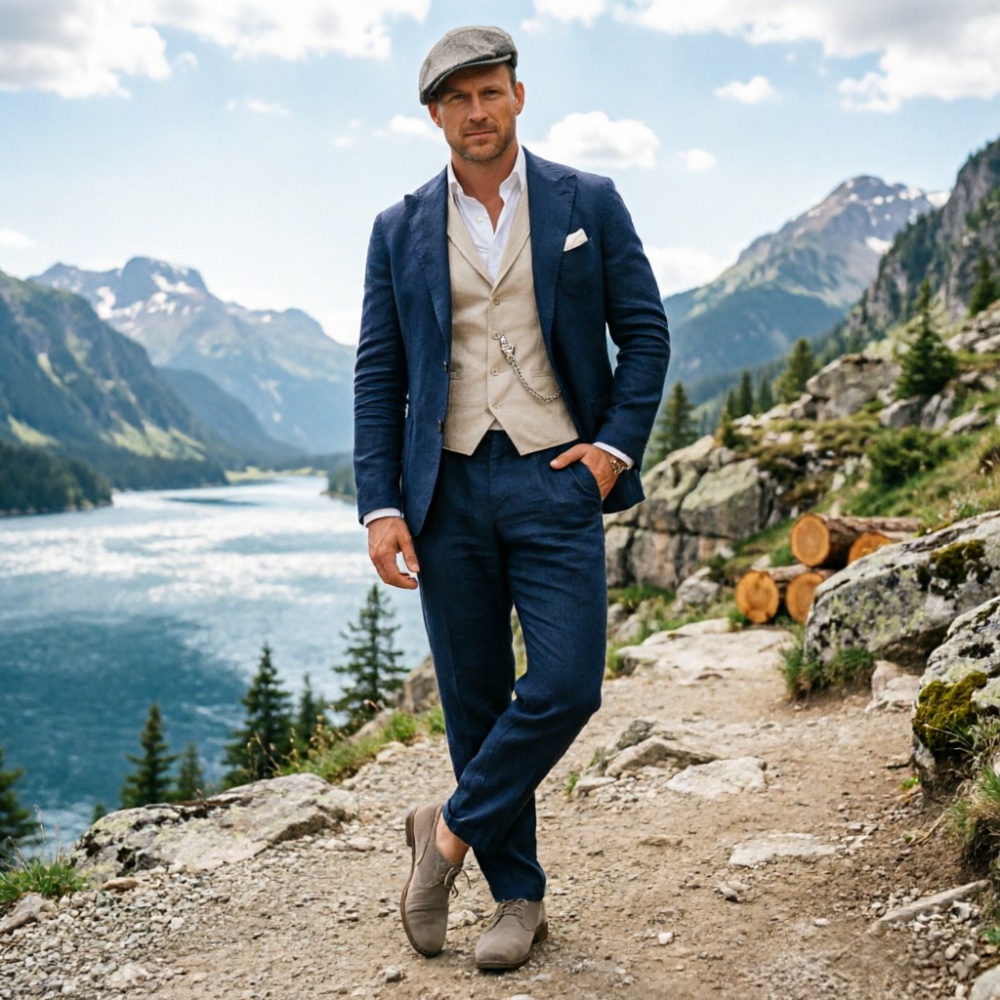 Sage Green Linen Men 3 Piece S - Men Formal Wear Summer review and price