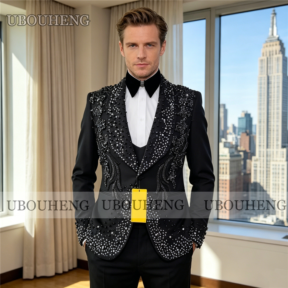 Luxury 3 Piece Men Suit Black  - Formal Wear For Men Black Suit review and price