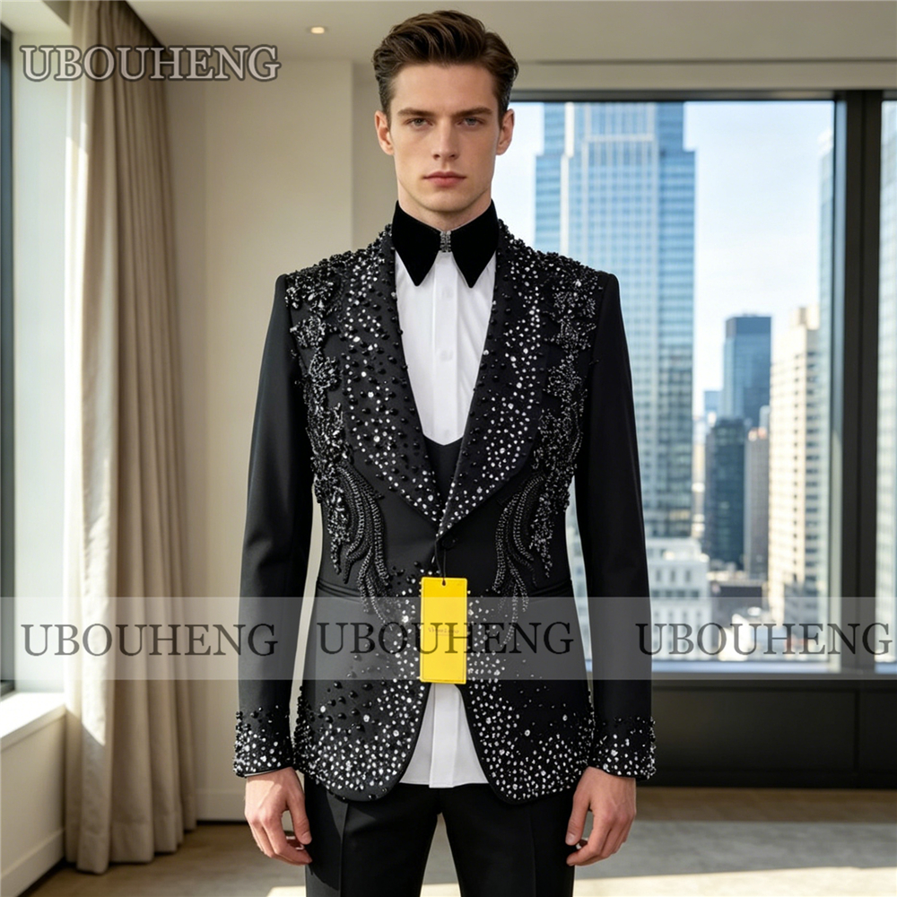 Luxury 3 Piece Men Suit Black  - Formal Wear For Men Black Suit review and price