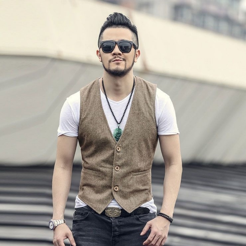 V Neck Men's Linen Vest Single - Men Formal Wear Vest review and price