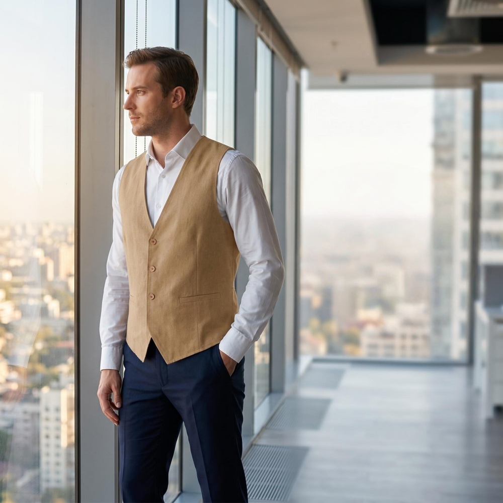 V Neck Men's Linen Vest Single - Men Formal Wear Vest review and price