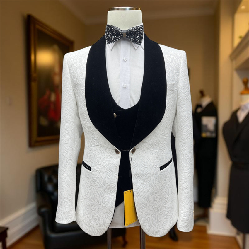 3 Pcs Floral Groom Tuxedo for  - Formal Wear For Men Black Suit review and price