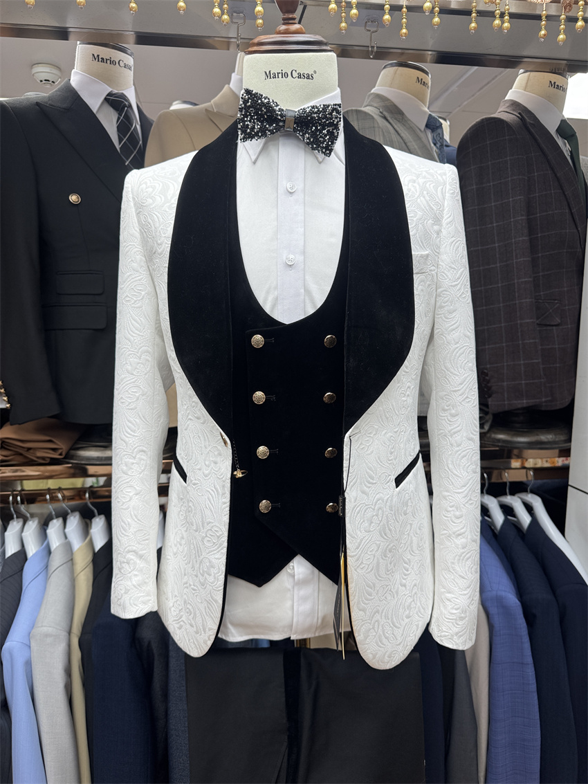 3 Pcs Floral Groom Tuxedo for  - Formal Wear For Men Black Suit review and price