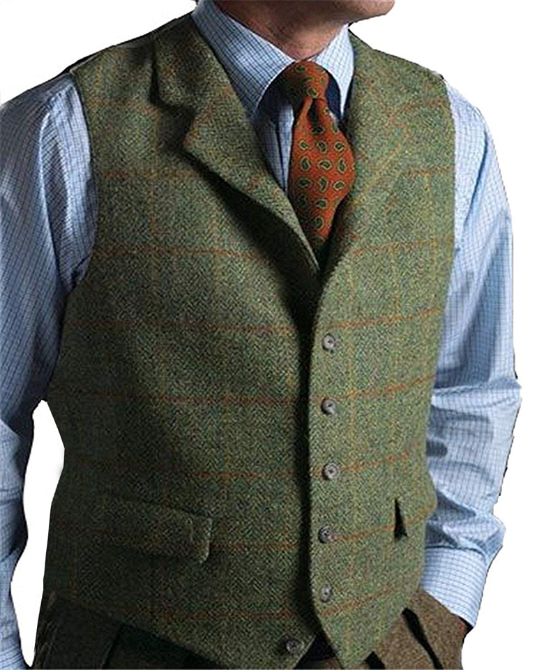 Men's Vest Green Vest Tweed Wo - Men Formal Wear Vest review and price