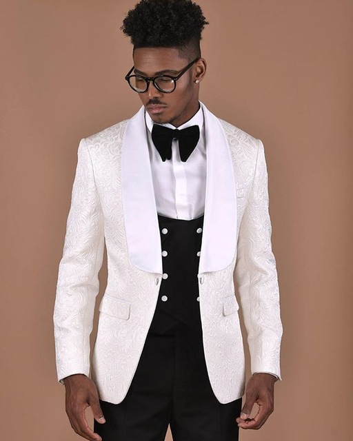White Pattern With Double Brea - Formal Wear For Men Black Suit review and price